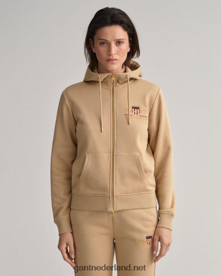 GANT vrouwen hazelnoot beige archive shield hoodie met volledige rits R48460718
