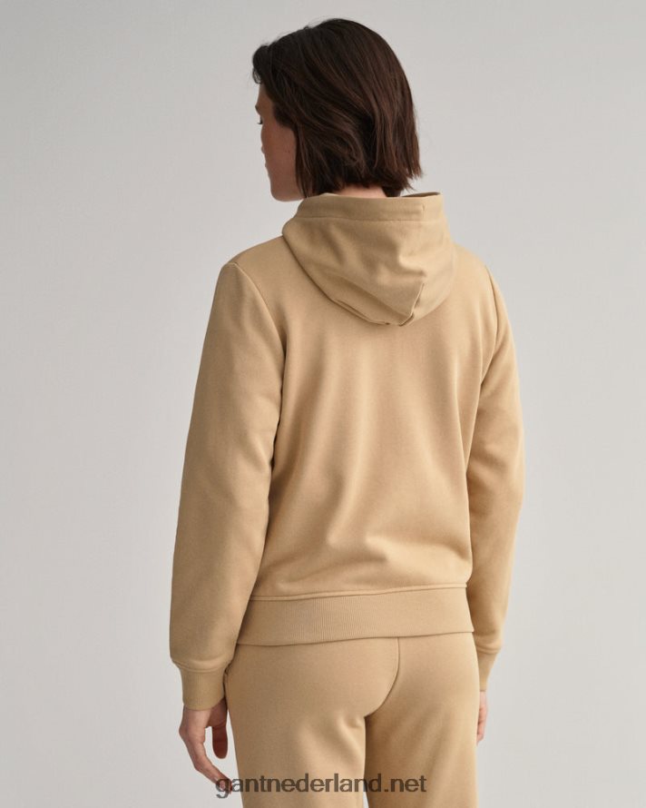 GANT vrouwen hazelnoot beige archive shield hoodie met volledige rits R48460718