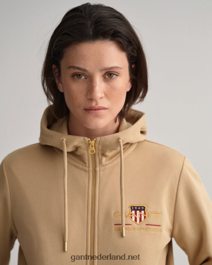 GANT vrouwen hazelnoot beige archive shield hoodie met volledige rits R48460718