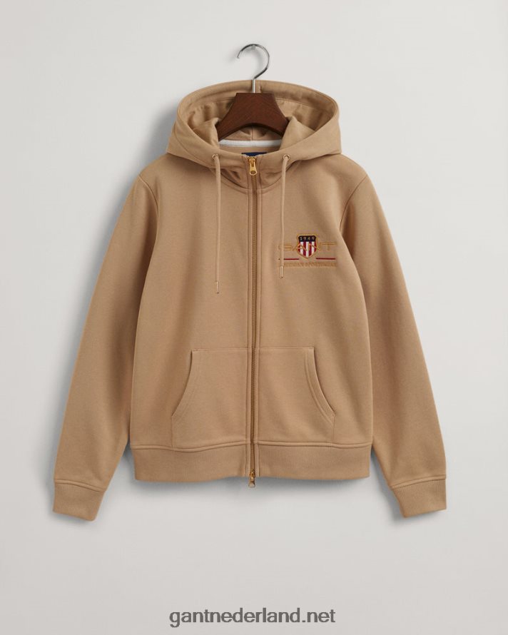 GANT vrouwen hazelnoot beige archive shield hoodie met volledige rits R48460718