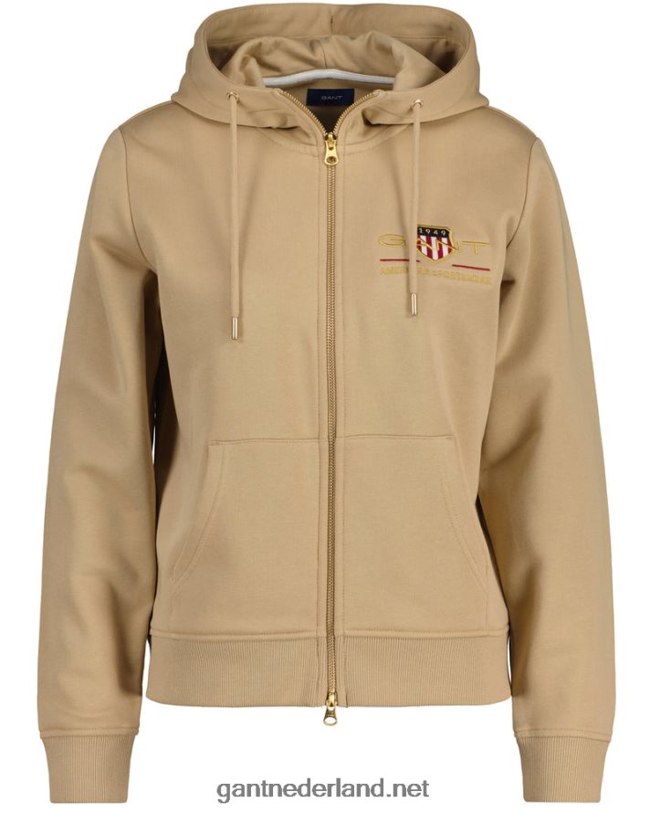 GANT vrouwen hazelnoot beige archive shield hoodie met volledige rits R48460718