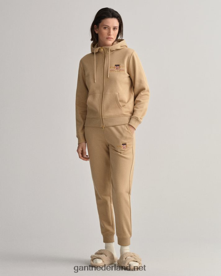 GANT vrouwen hazelnoot beige archive shield hoodie met volledige rits R48460718